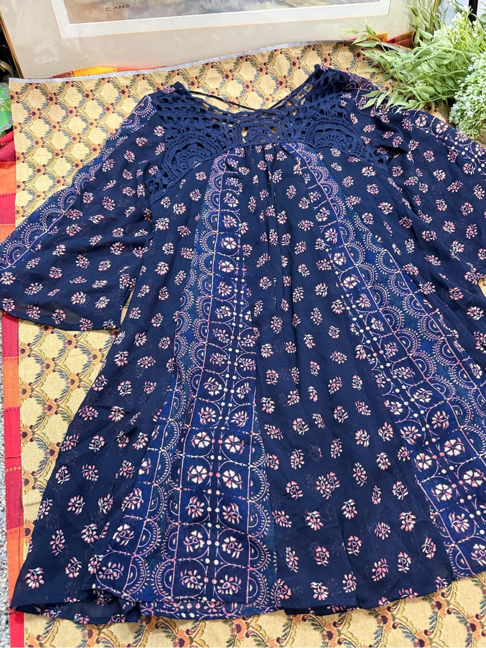 Antropologie Navy Floral Lace  Women's tunic
